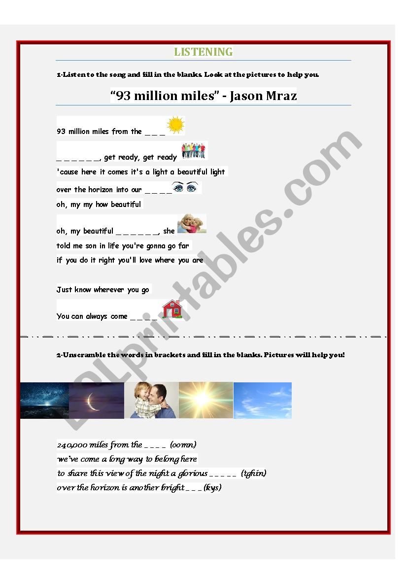 93 million miles listening worksheet