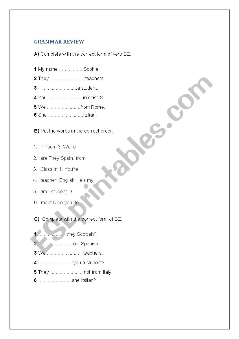 grammar review worksheet