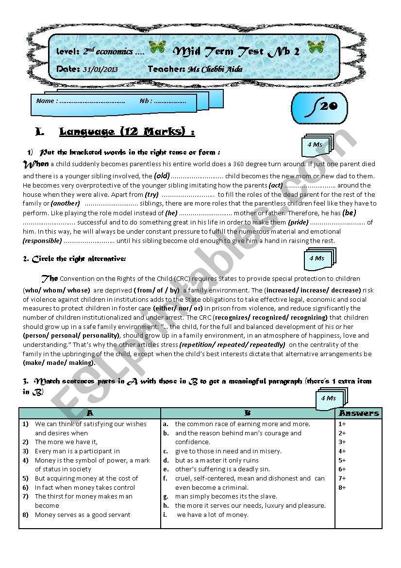 2nd mid term test2 worksheet