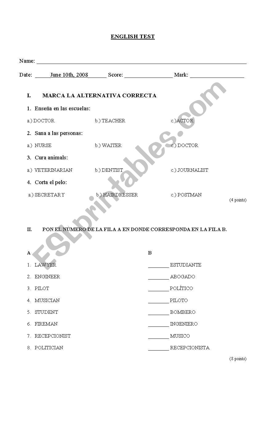 PROFESSION worksheet