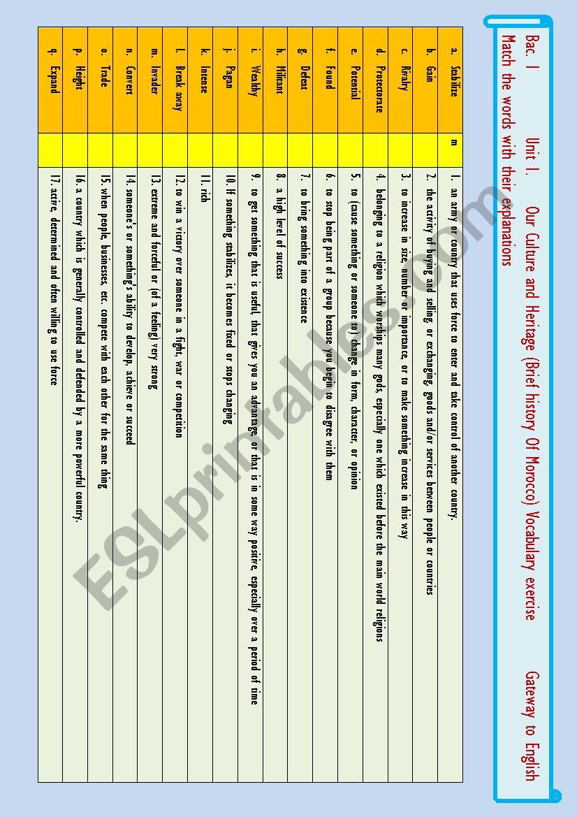 Vocabulary exercise  Match the words