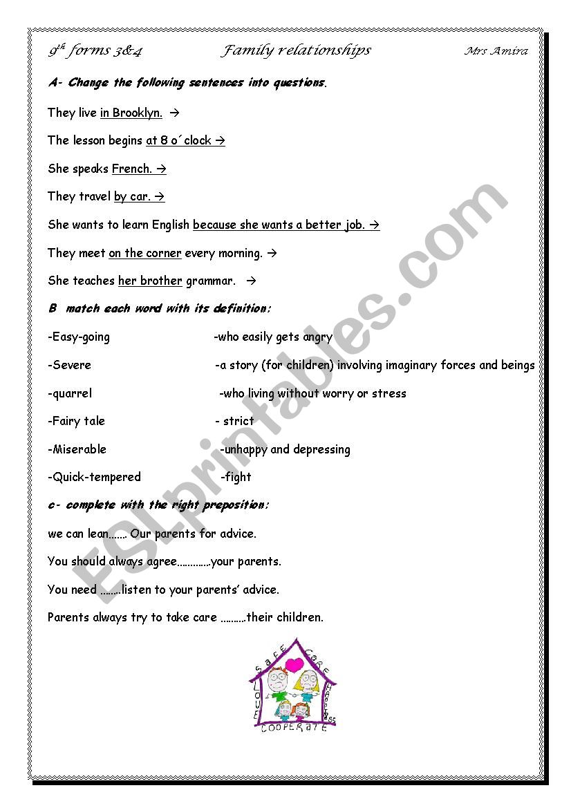 family relationships worksheet