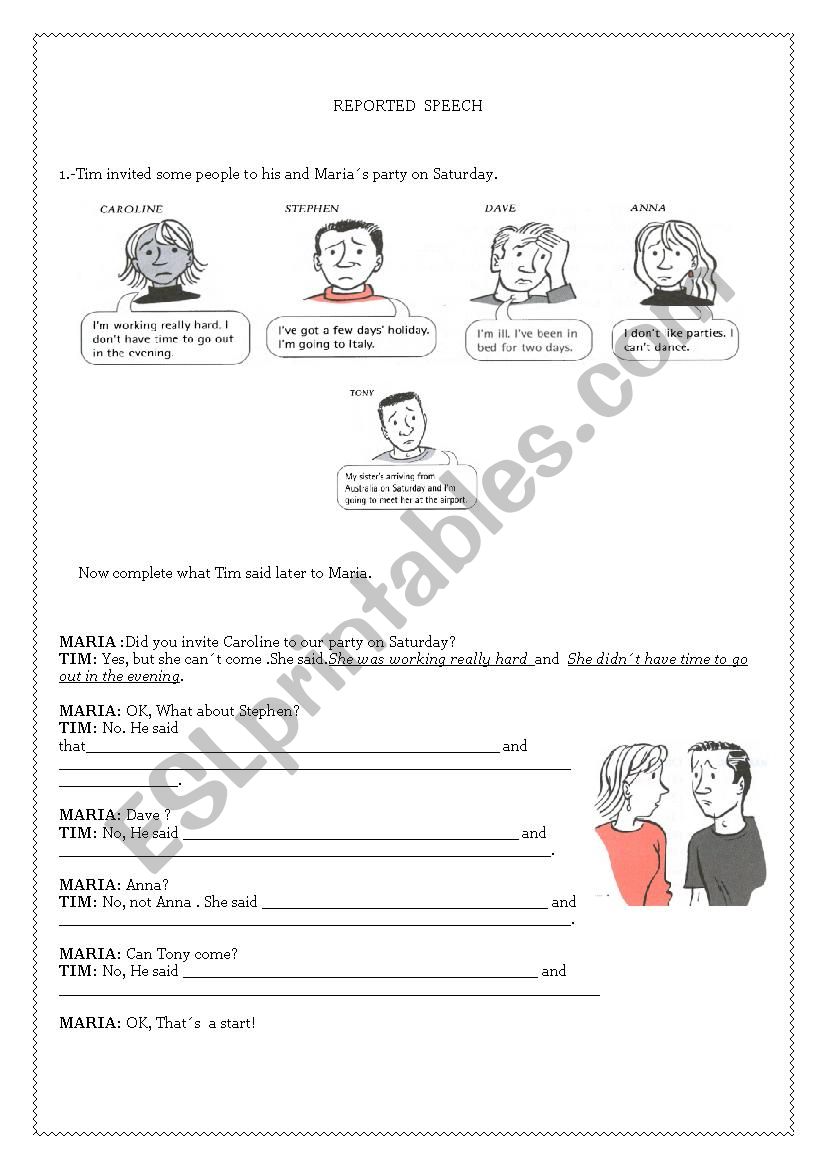 Reported speech worksheet