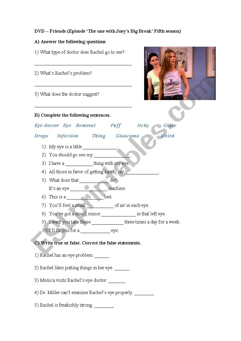 Friends Rachels eye problem worksheet