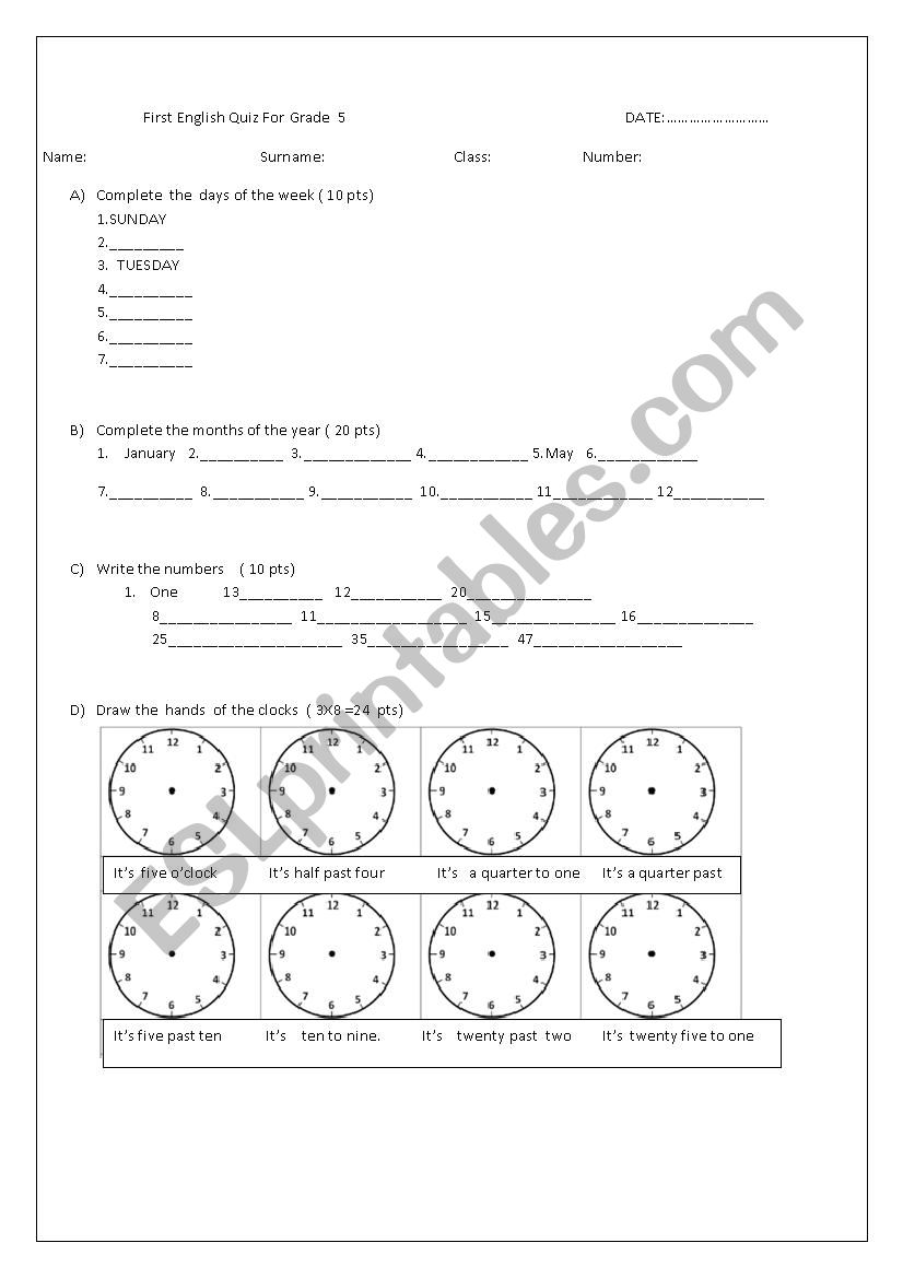 Quiz worksheet