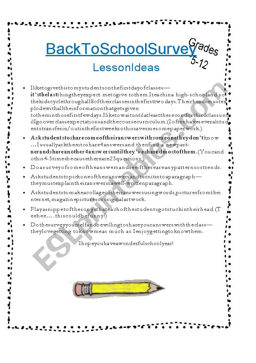 back to school survey worksheet