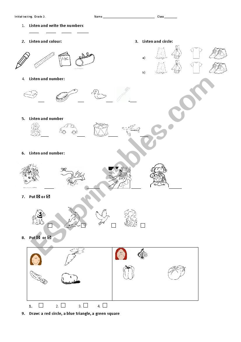 Initial test worksheet