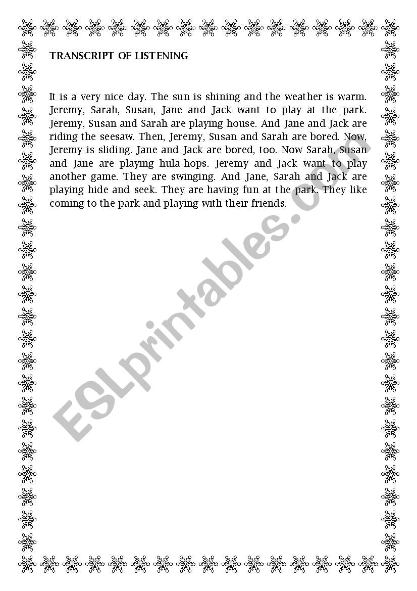 listening worksheet