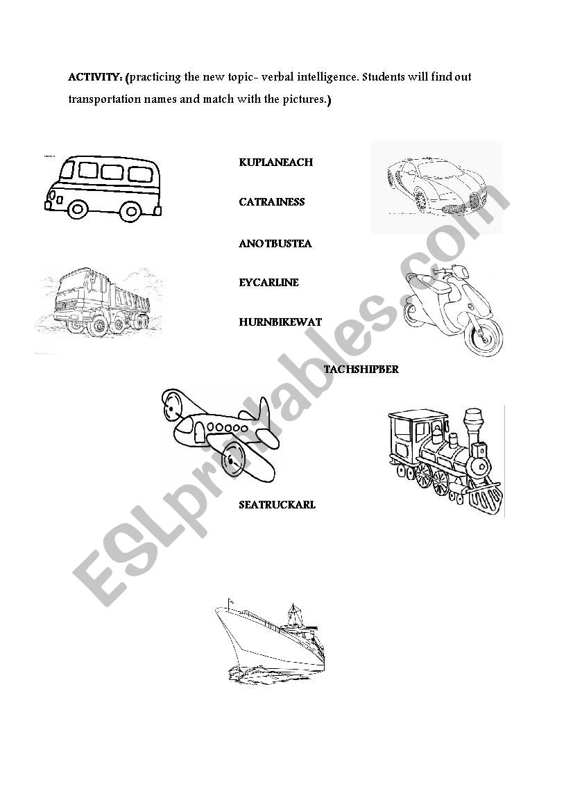 transports worksheet