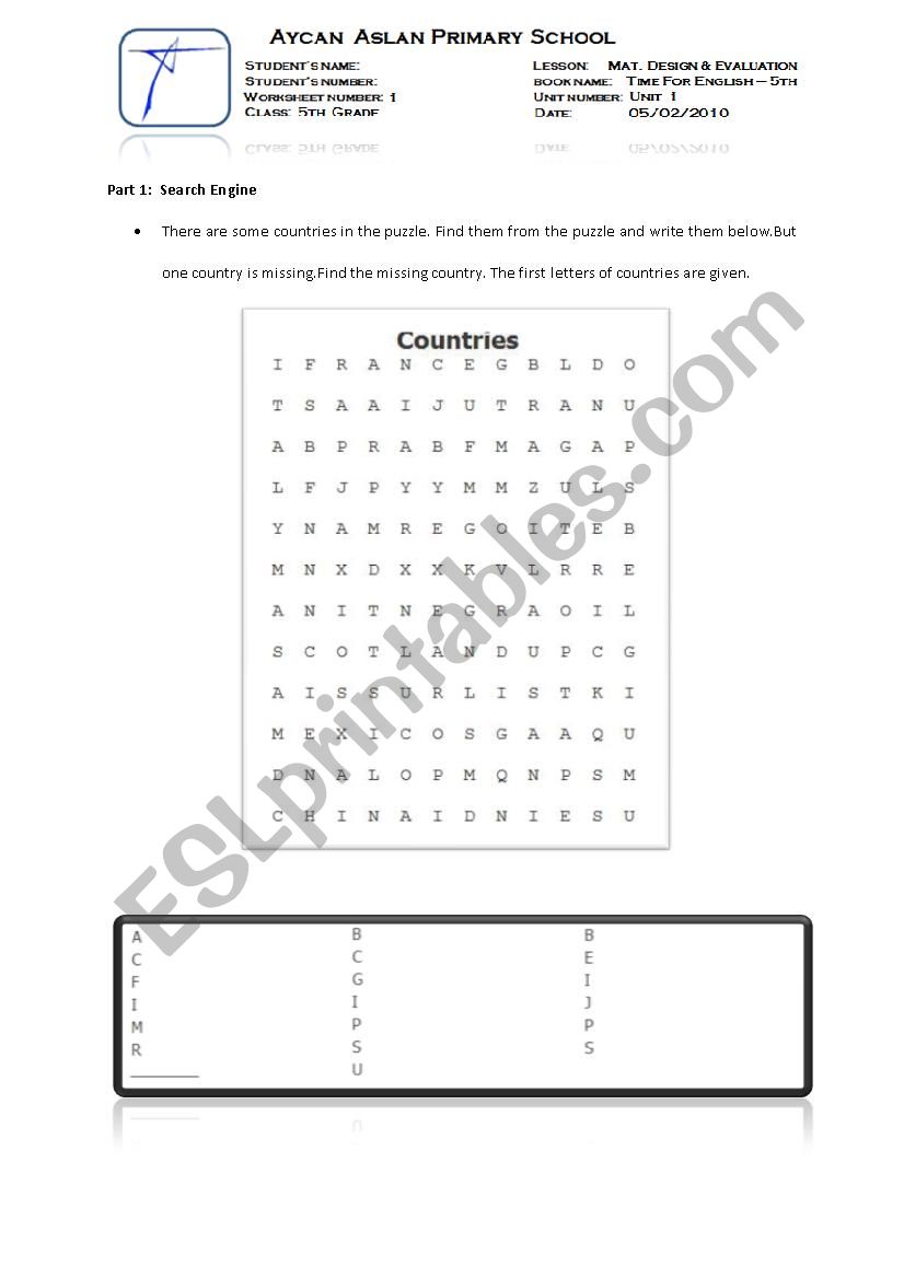 Countries and Nationalities worksheet
