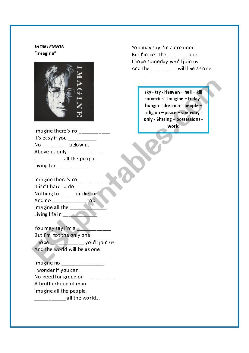 jhon lennon - imagine worksheet