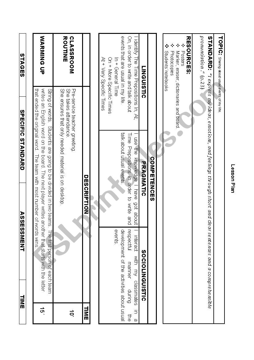 Lesson Plan worksheet