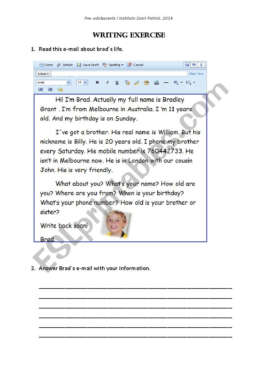 personal info email writing worksheet