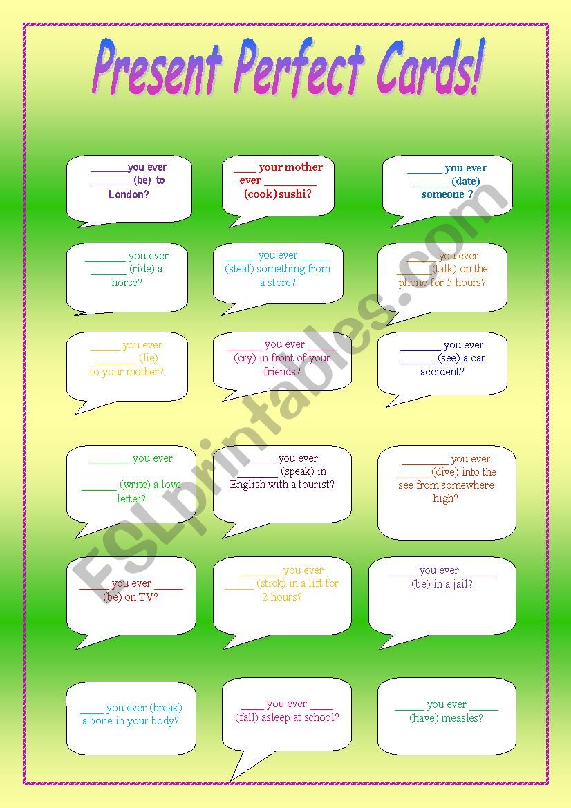 Present Perfect Cards worksheet