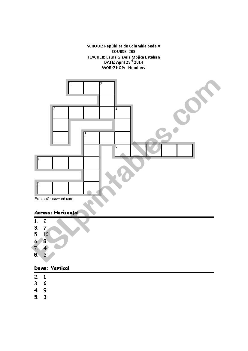 Colors and numbers worksheet