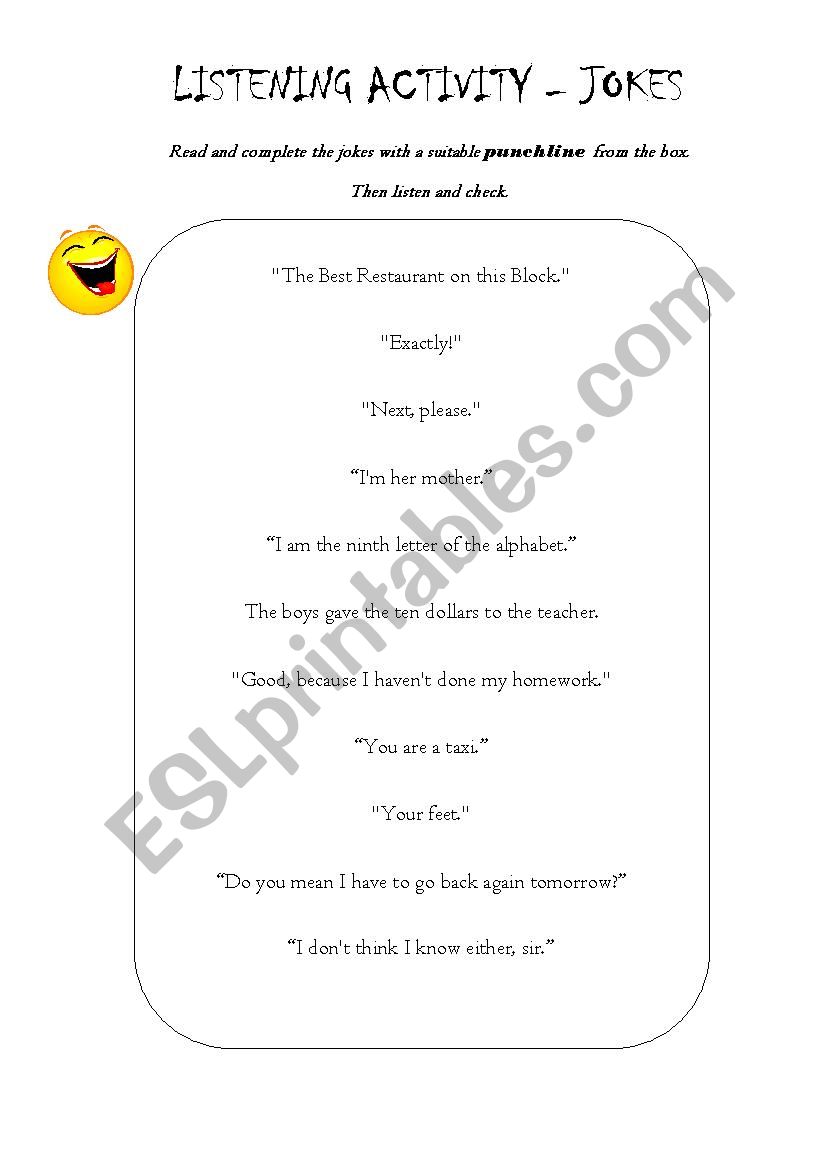 Jokes in English worksheet