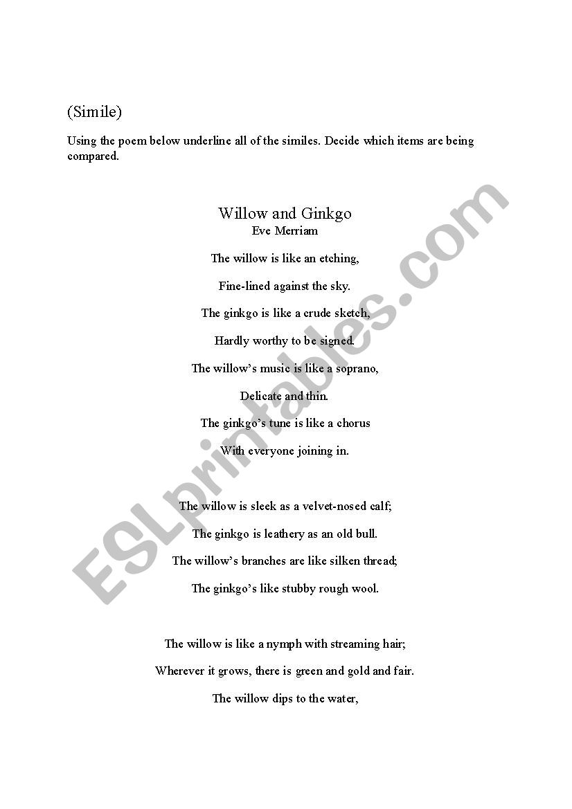 Simile Poem Exercise worksheet