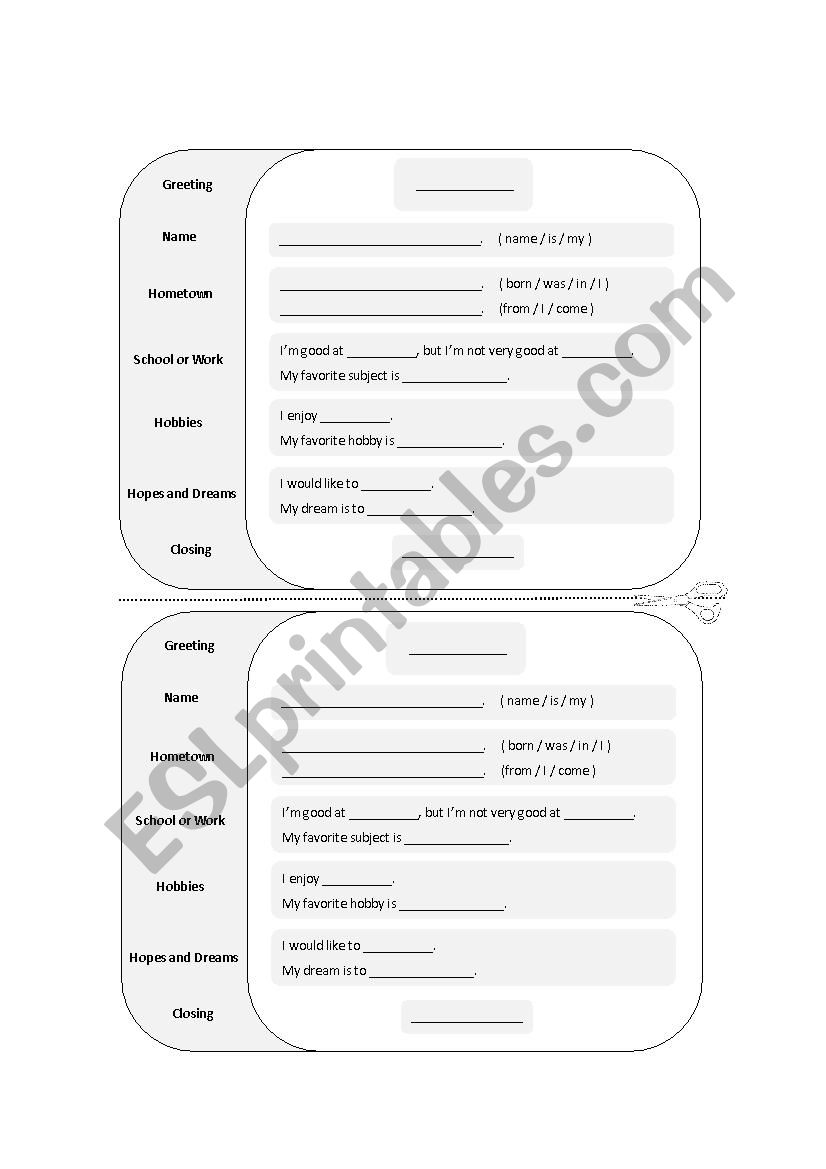 Self-introduction Template worksheet