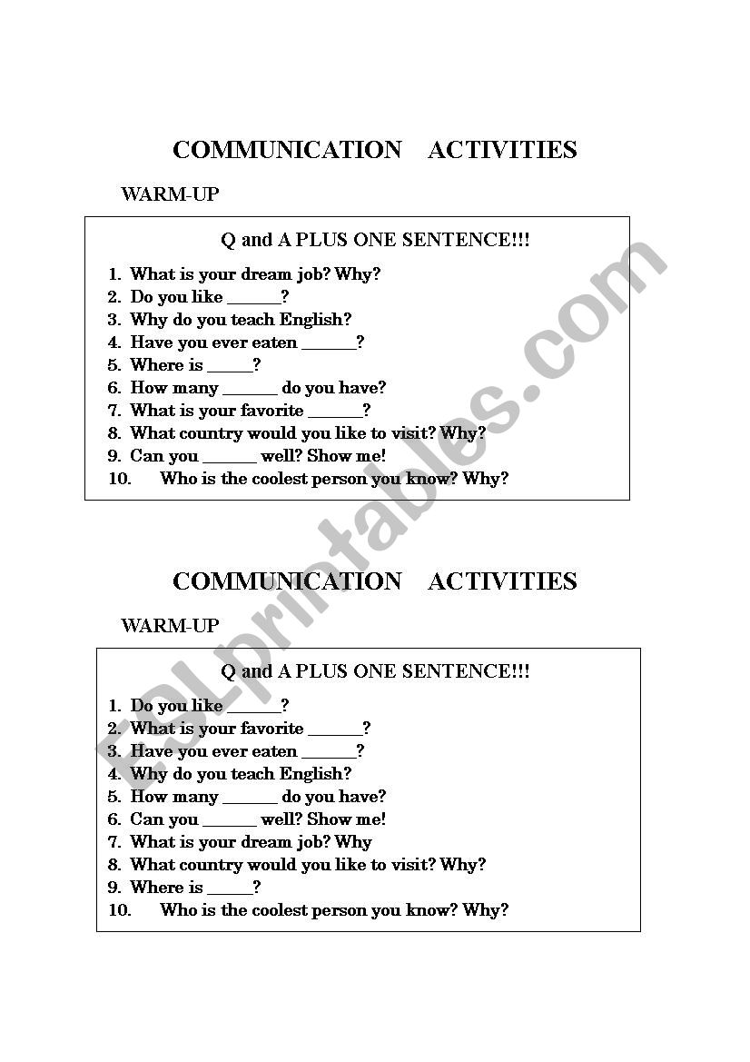 Warmup Activity worksheet