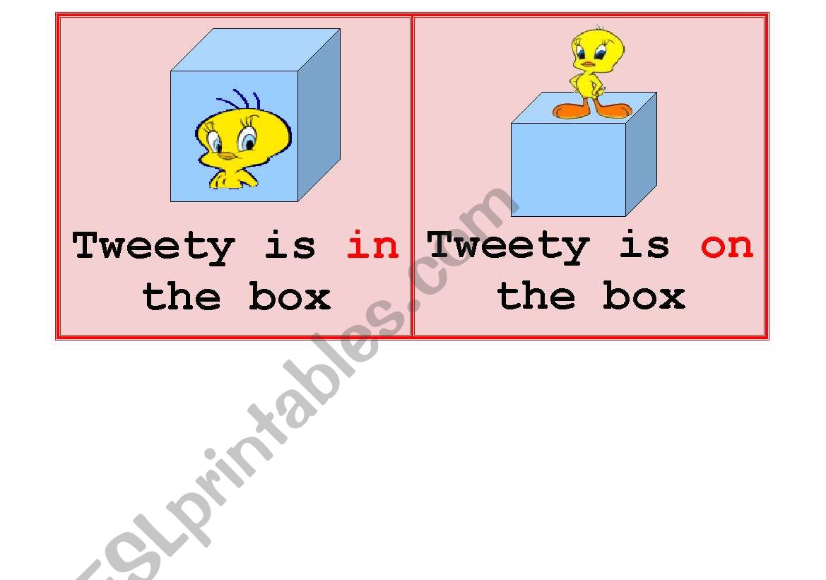 Prepositions of place with Tweety - cards
