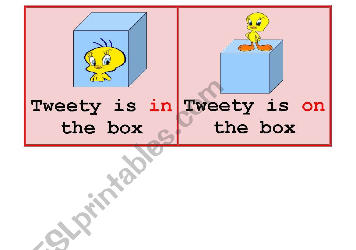 Prepositions of place with Tweety - cards