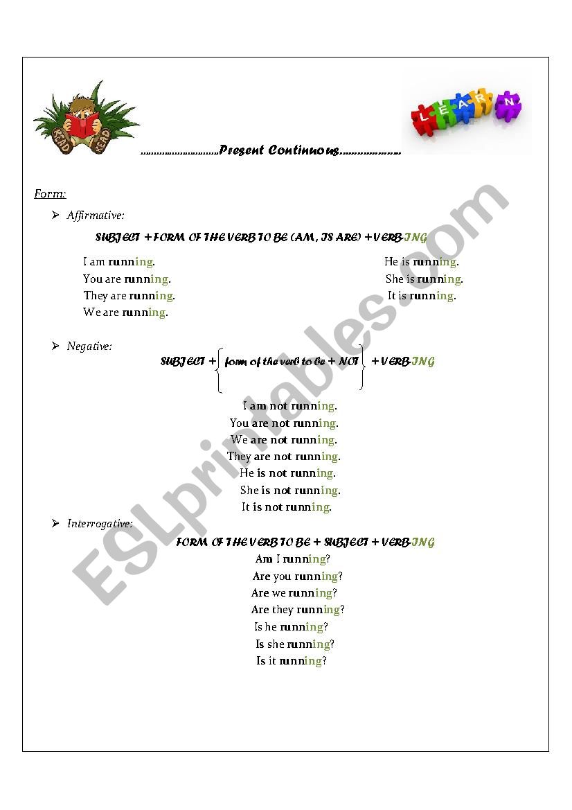 present continuous worksheet