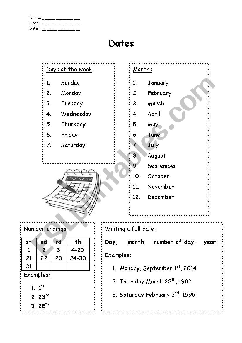 How to write a full date  worksheet