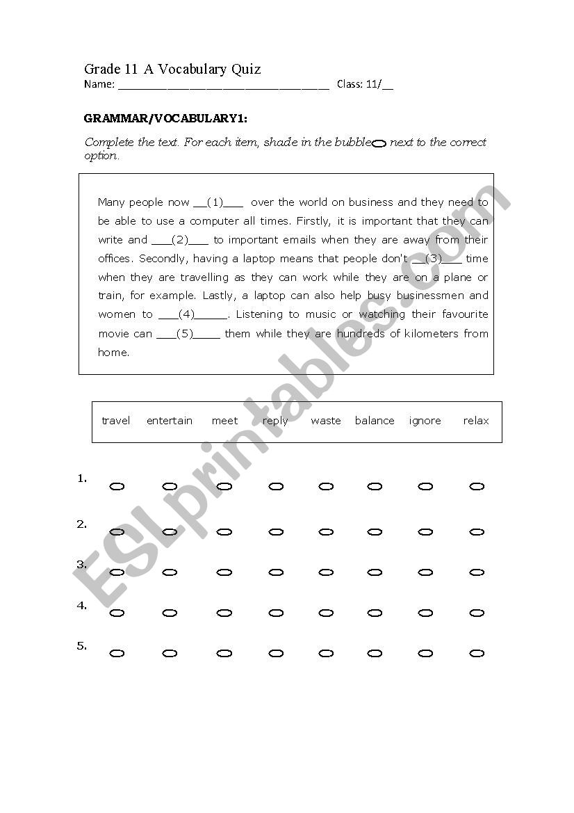 Vocabulary worksheet