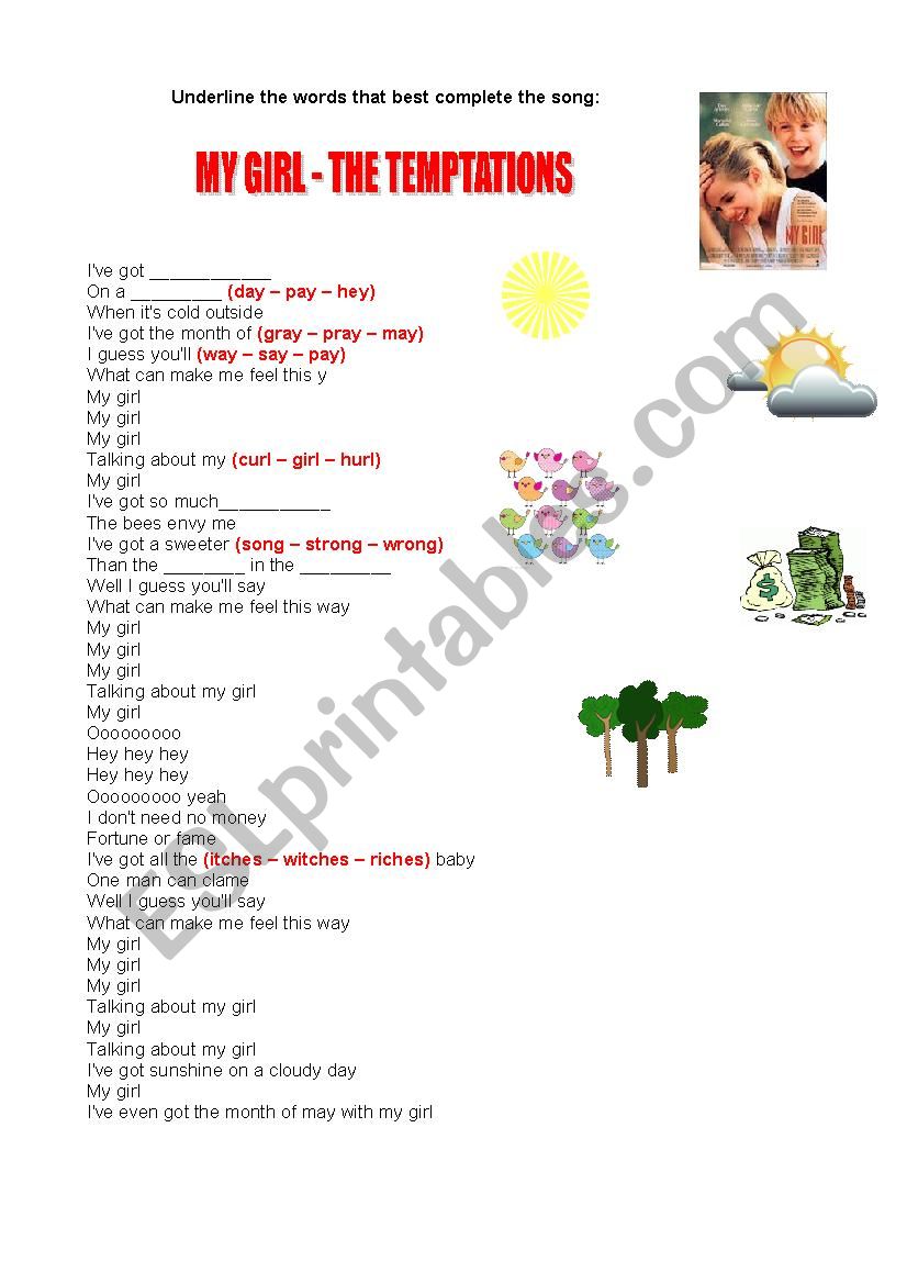 Song My Girl worksheet