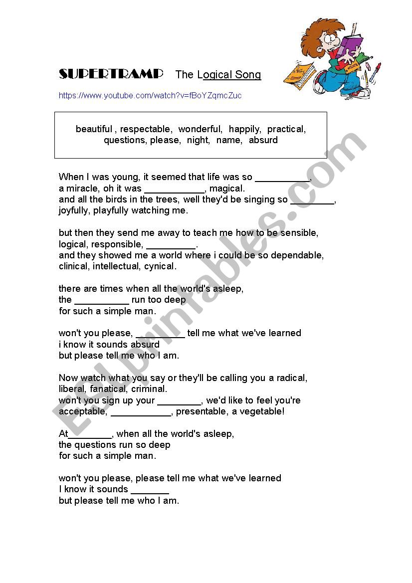 The logical Song, Supertramp worksheet