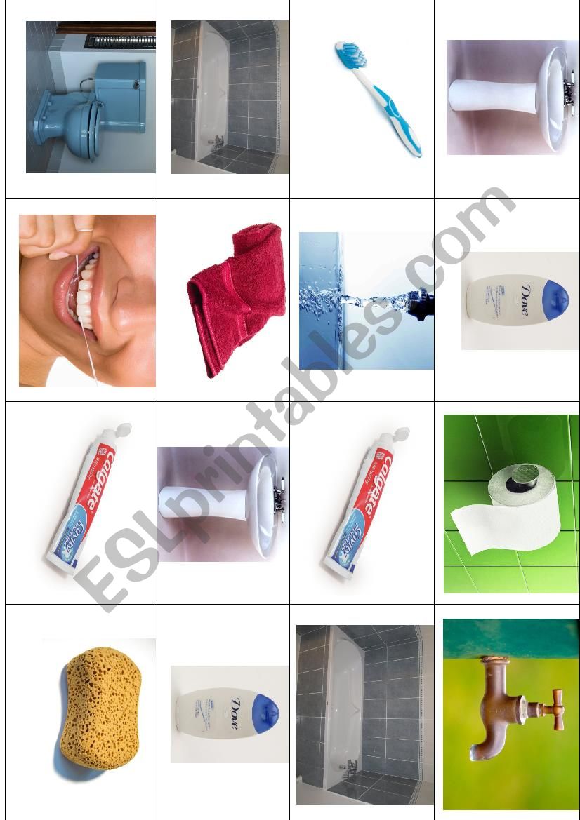 Bathroom items bingo worksheet