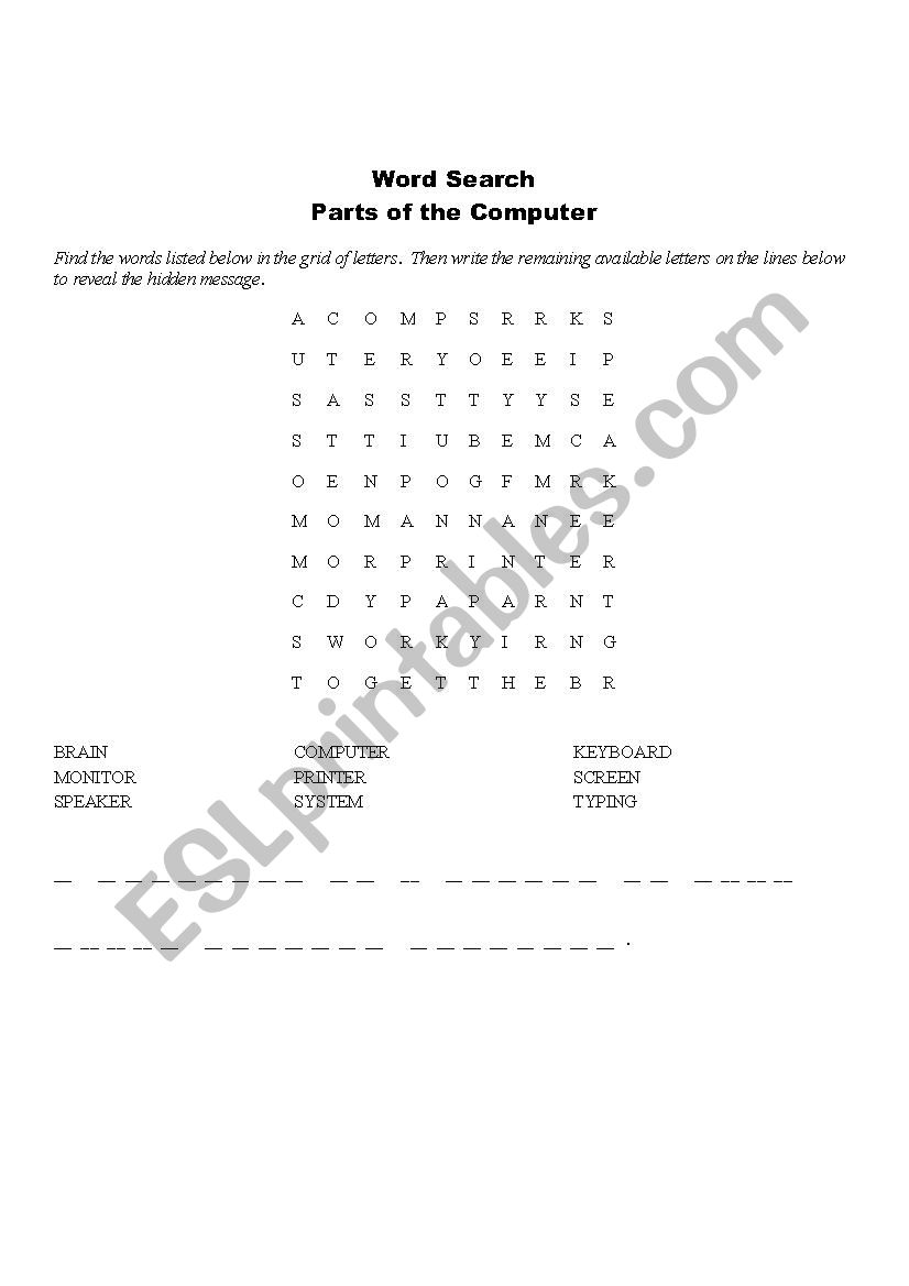 Parts of the Computer Word Search