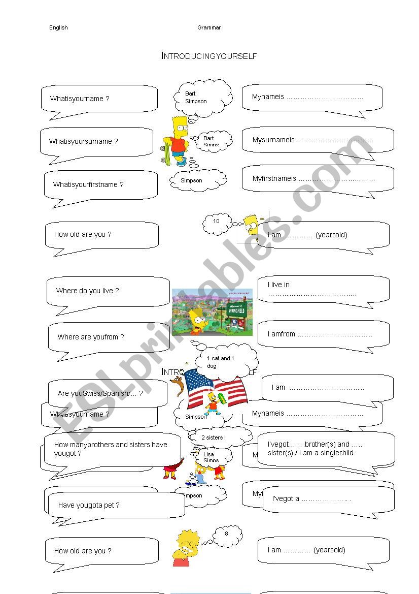 Introducing yourself worksheet