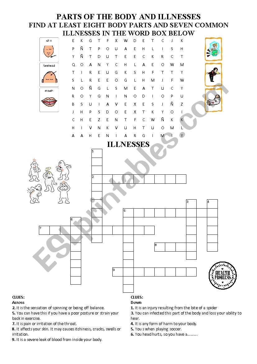 Illnesses and Body Parts worksheet