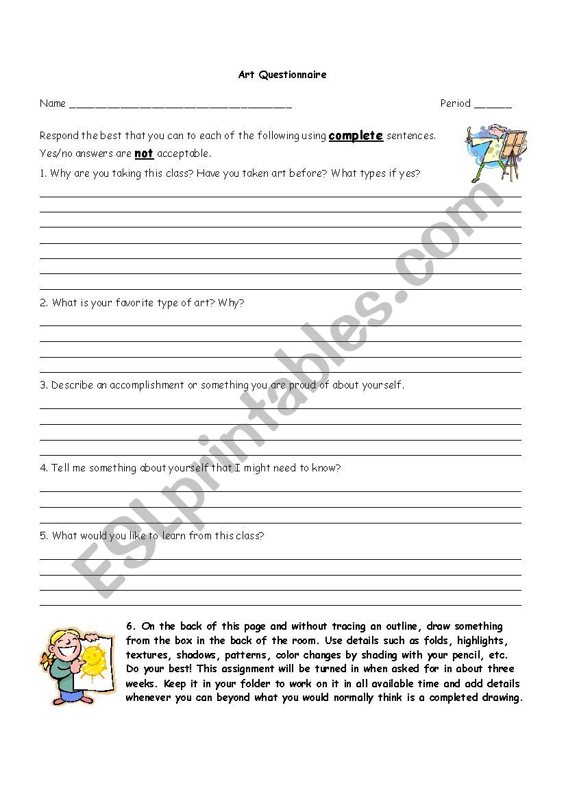 Art Questionnaire worksheet