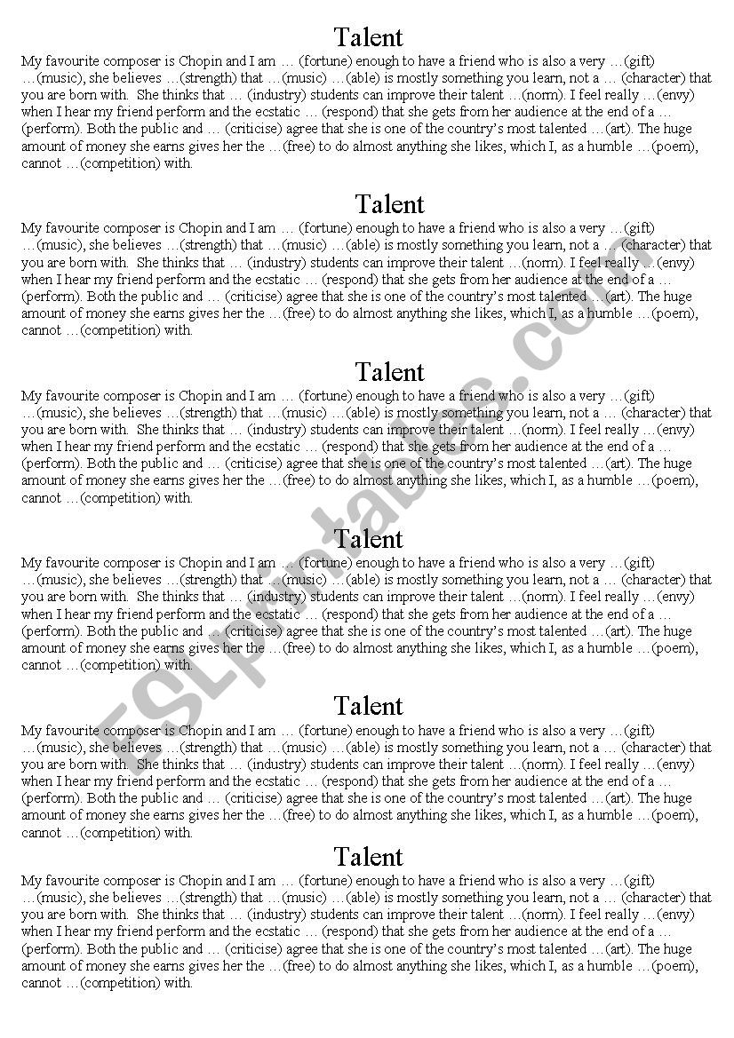 Talent worksheet