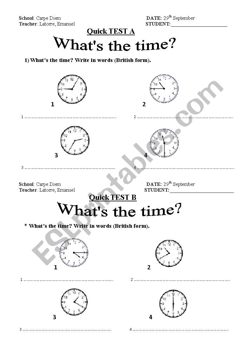 THE TIME worksheet