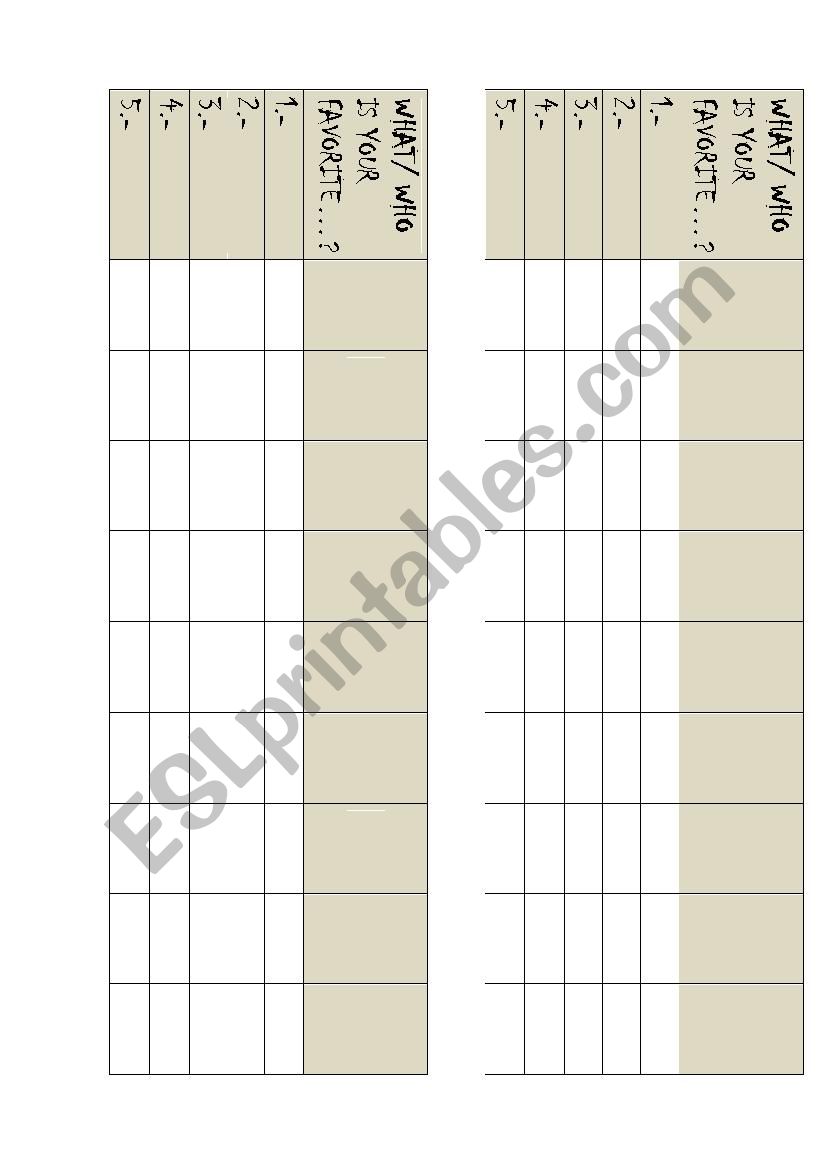 FAVORITES CHART worksheet