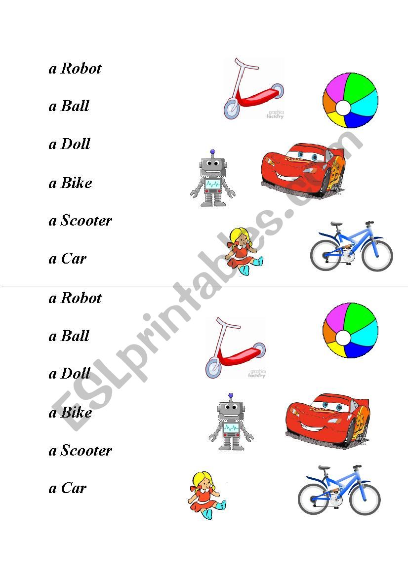 Toys-matching worksheet