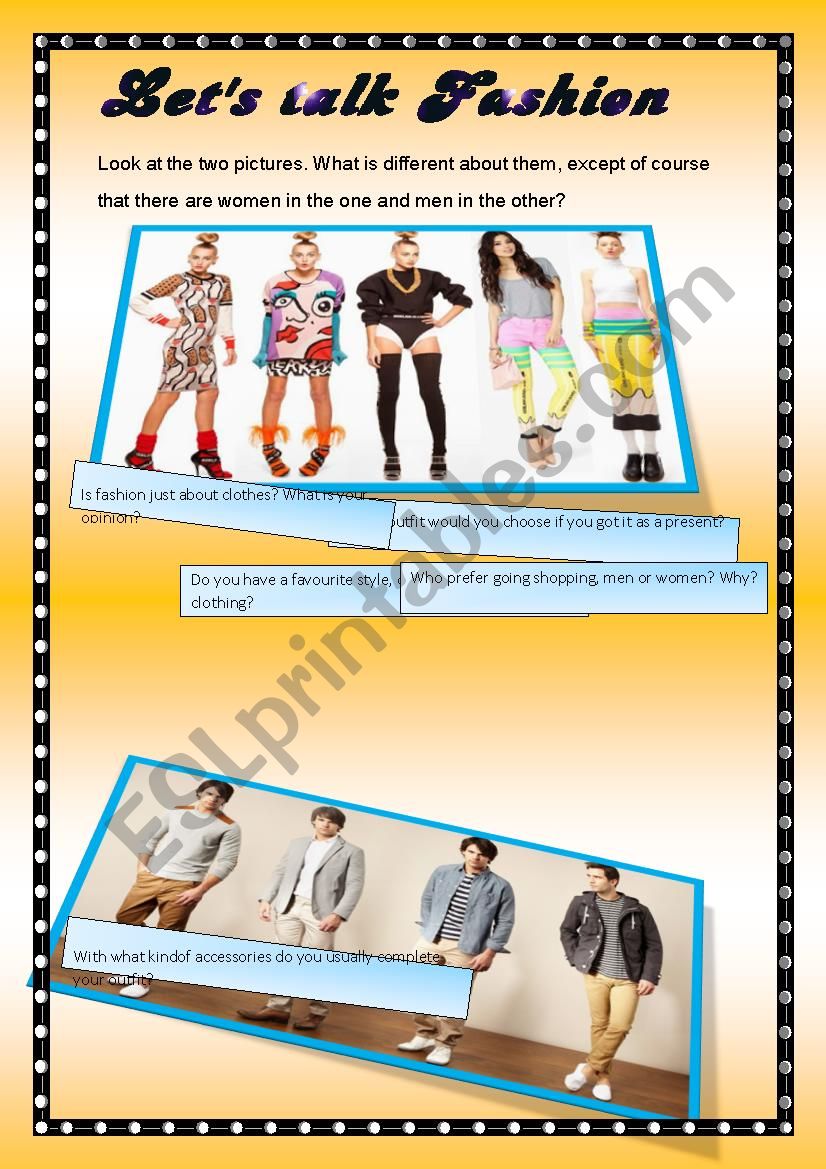 Picture talk fashion worksheet