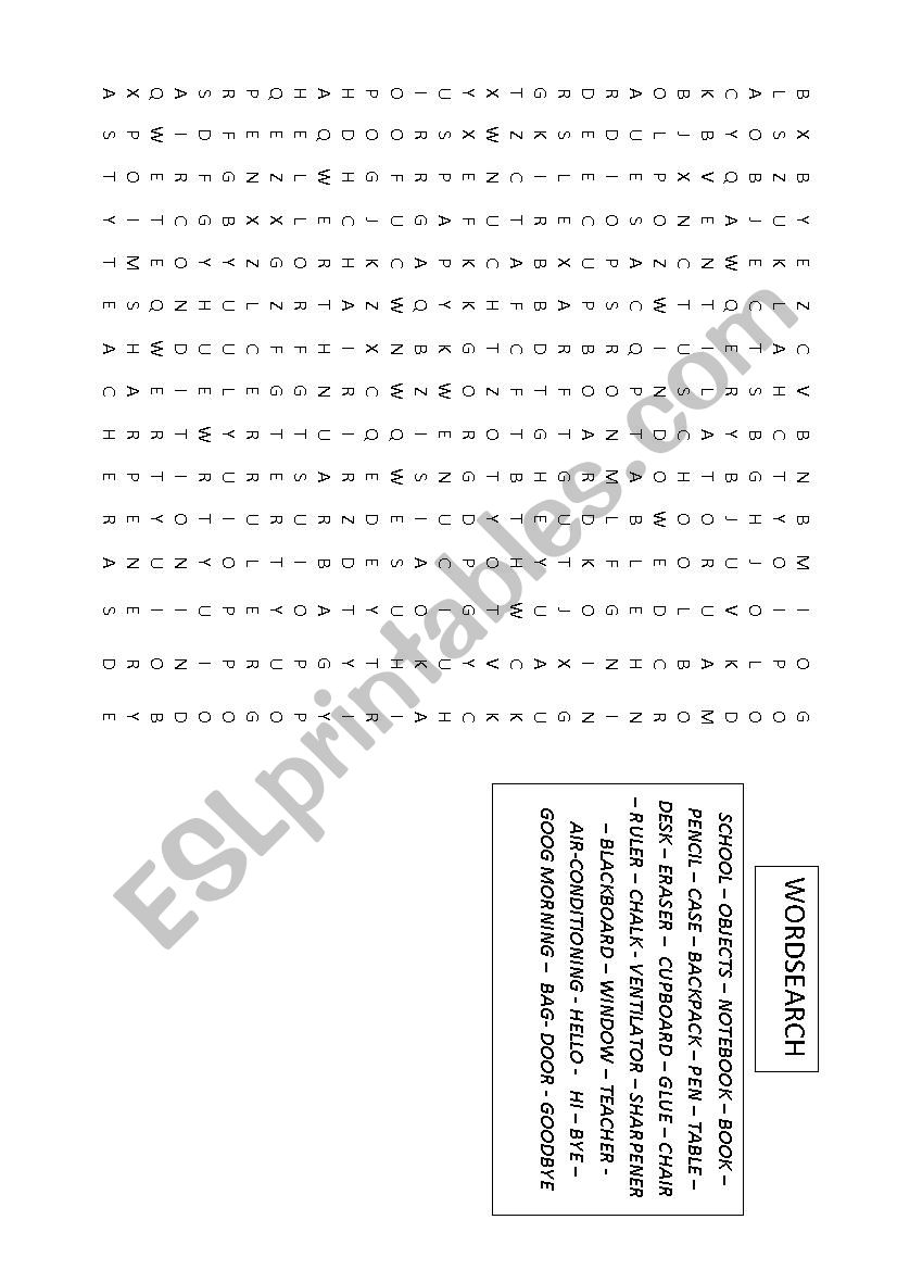 CROSSWORD - SCHOOL OBJECTS worksheet