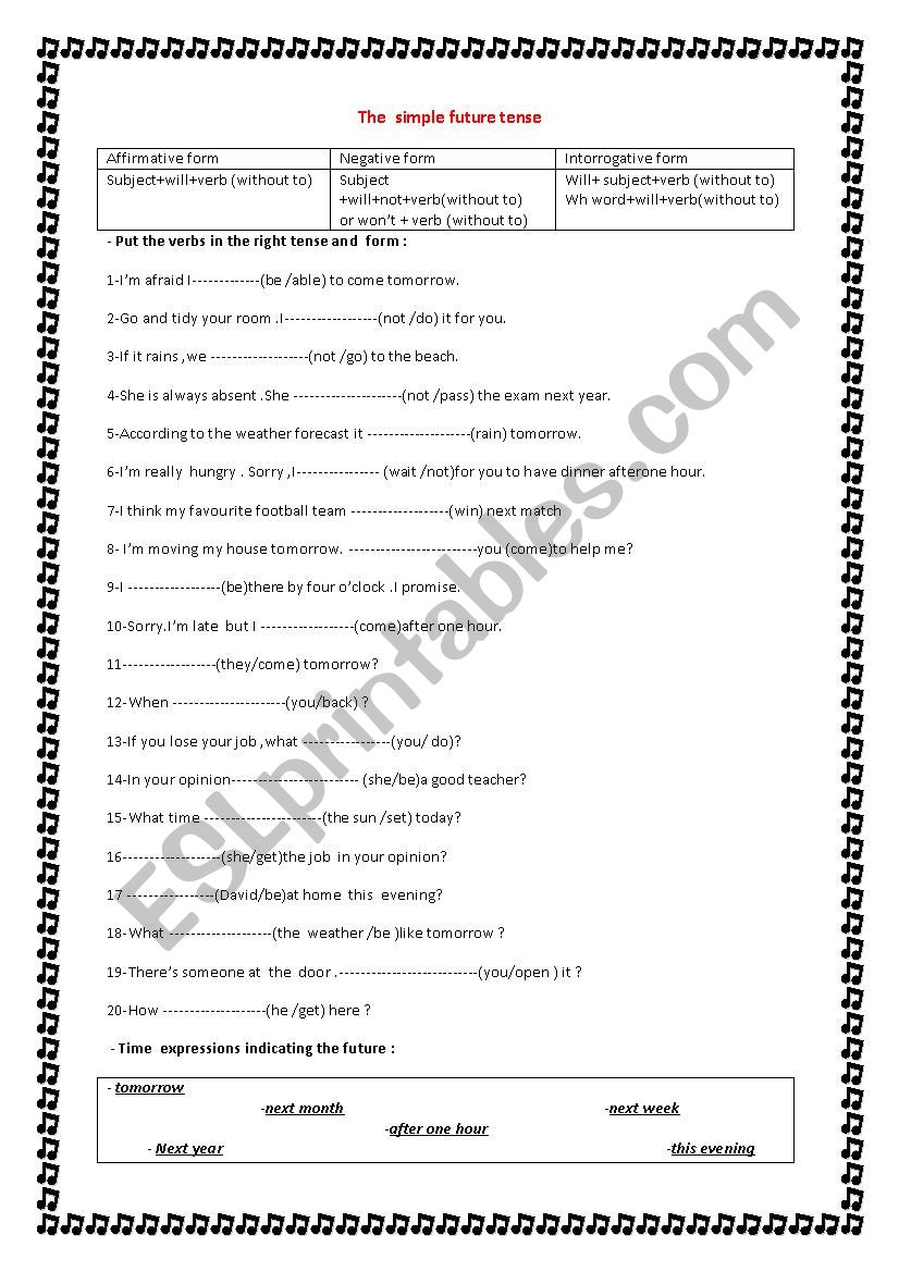 the simple future tense worksheet