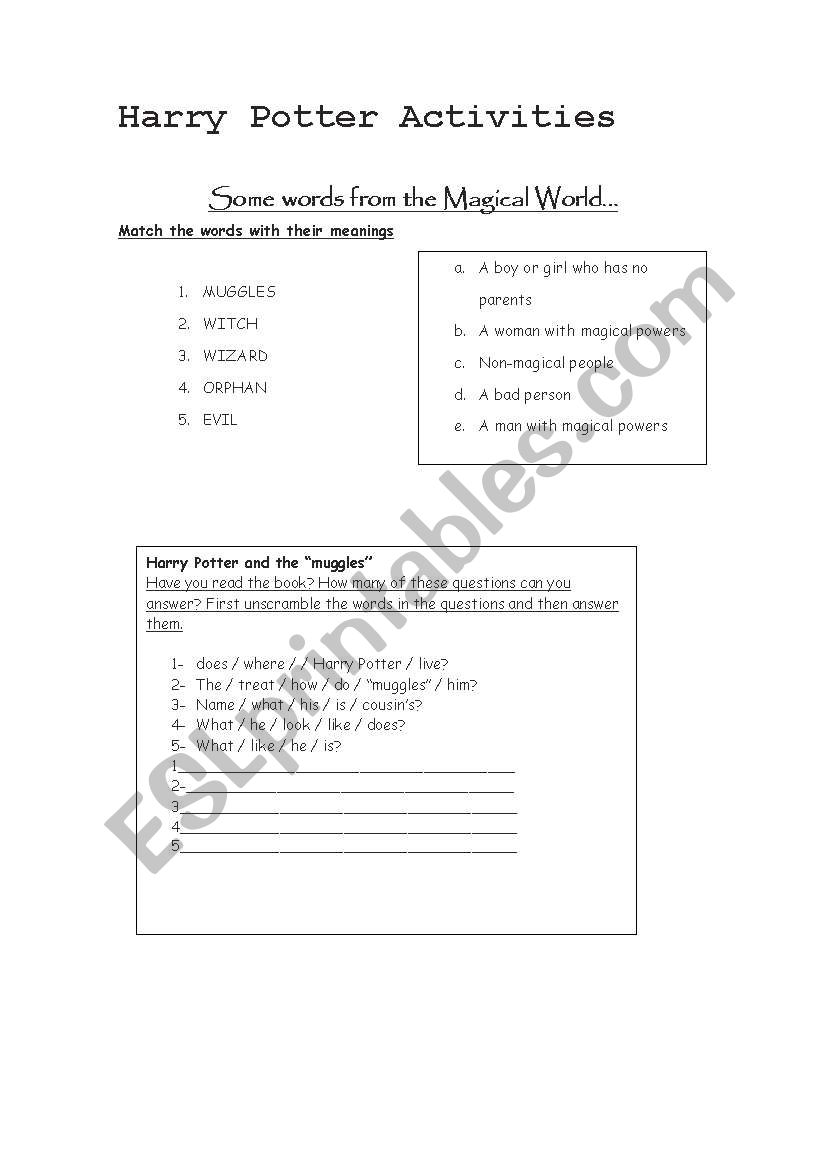 Harry Potters Adventure worksheet