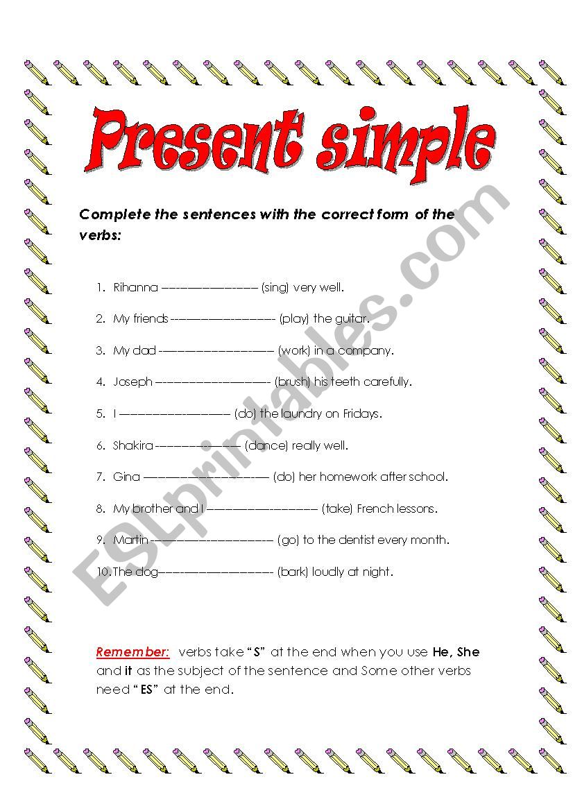 present simple worksheet