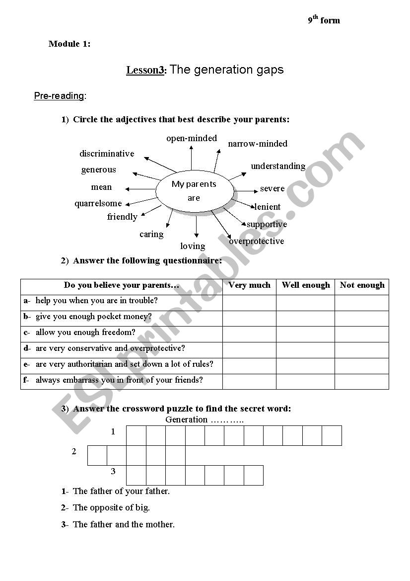 The generation gap worksheet