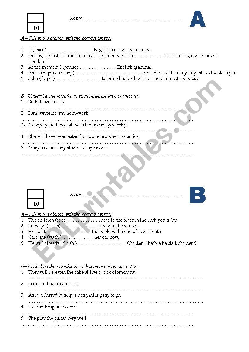 Verb tenses worksheet