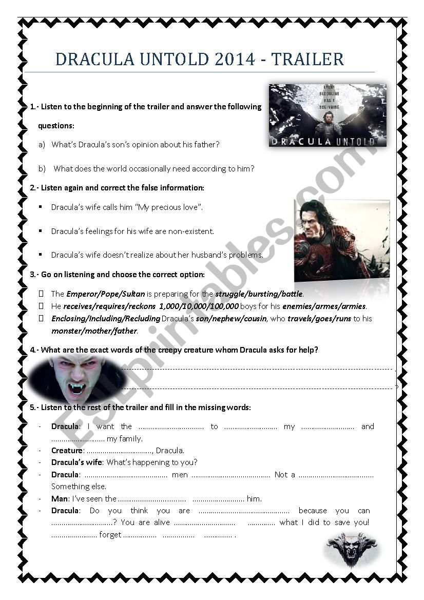 Dracula Untold 2014 trailer worksheet