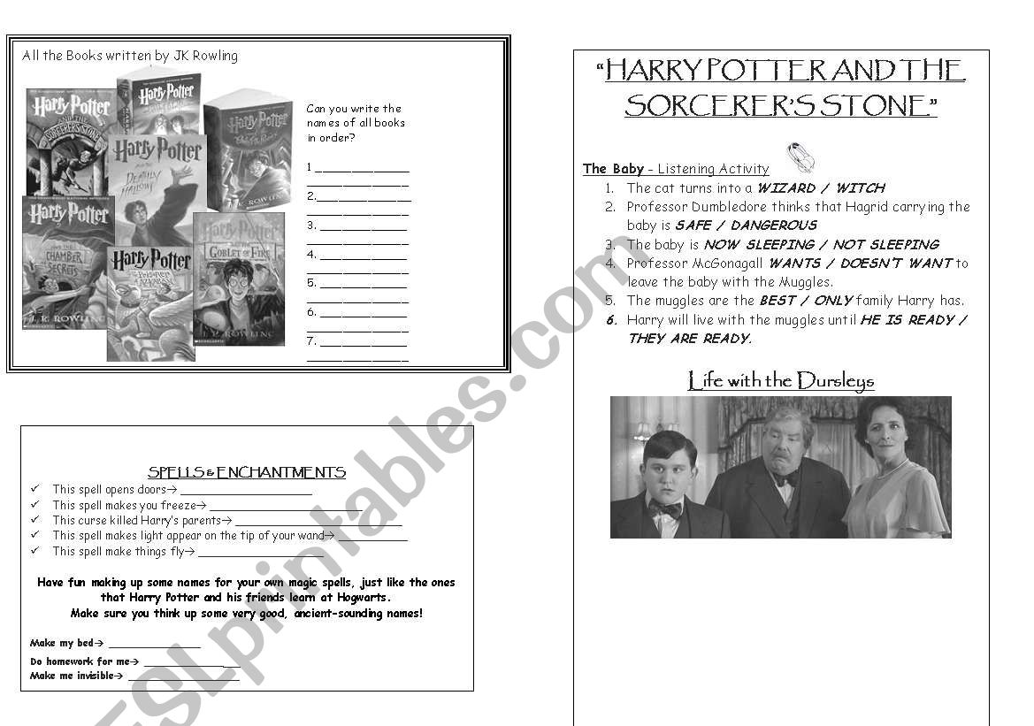 Harry Potter and the Sorcerer´s Stone - ESL worksheet by nbegona