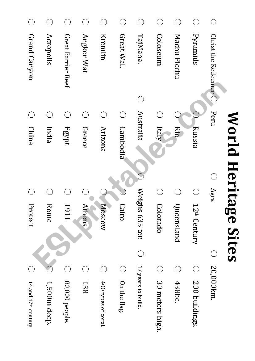 World Heritage Part 2 worksheet