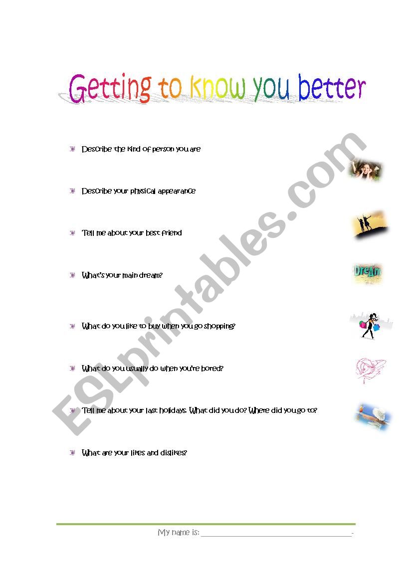 Getting to know you better worksheet
